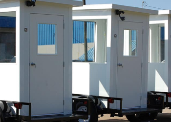 Three modular trailer guardhouses by Allied Modular.