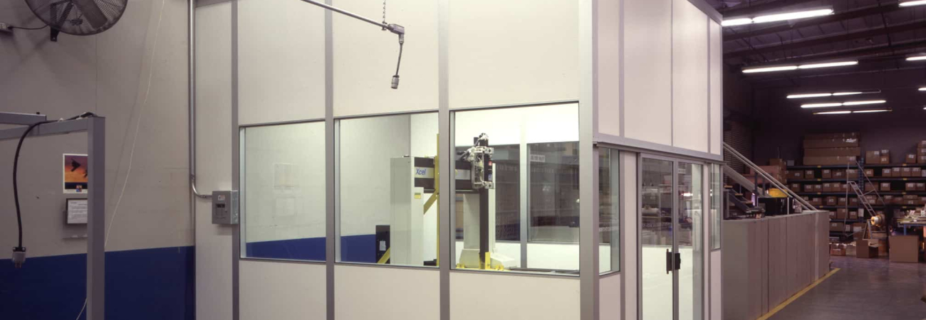 Modular CMM room with visible coordinate measuring machine inside, built by Allied Modular.