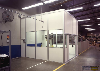 Modular CMM room with visible coordinate measuring machine inside, built by Allied Modular.