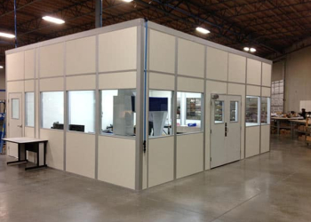 Modular CMM room with full window panels, built by Allied Modular.