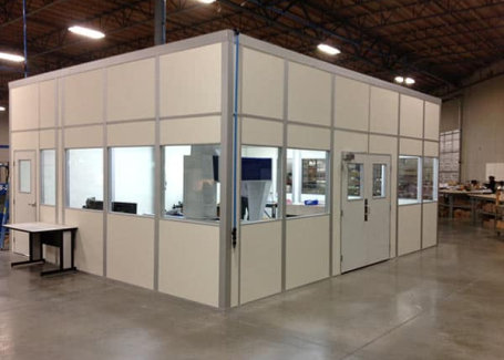 Modular CMM room with full window panels, built by Allied Modular.