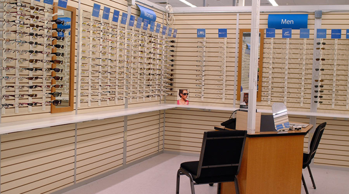 Interior eyewear showroom built with modular retail buildings by Allied Modular.