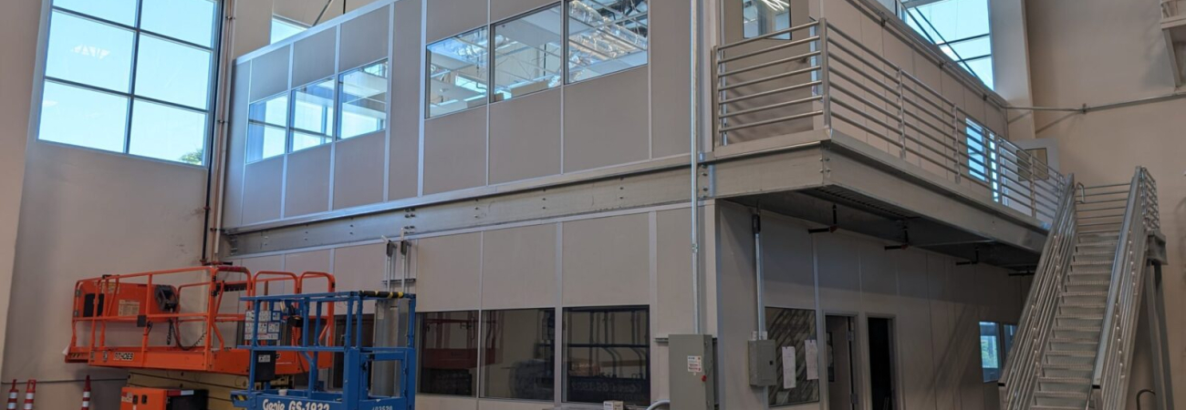 A two-story building made with modular construction methods.