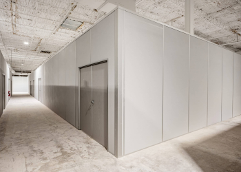 Modular warehouse office with double doors by Allied Modular.