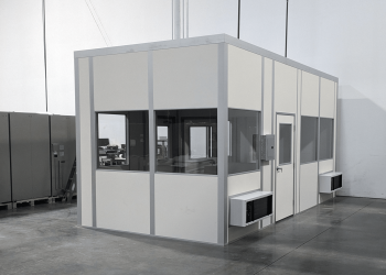 Exterior of an Allied Modular relocatable temporary office building installed inside a warehouse.