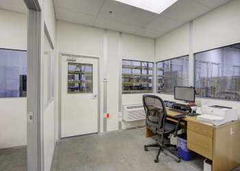 Interior of temporary office buildings by Allied Modular, used as a temporary office building inside a warehouse.